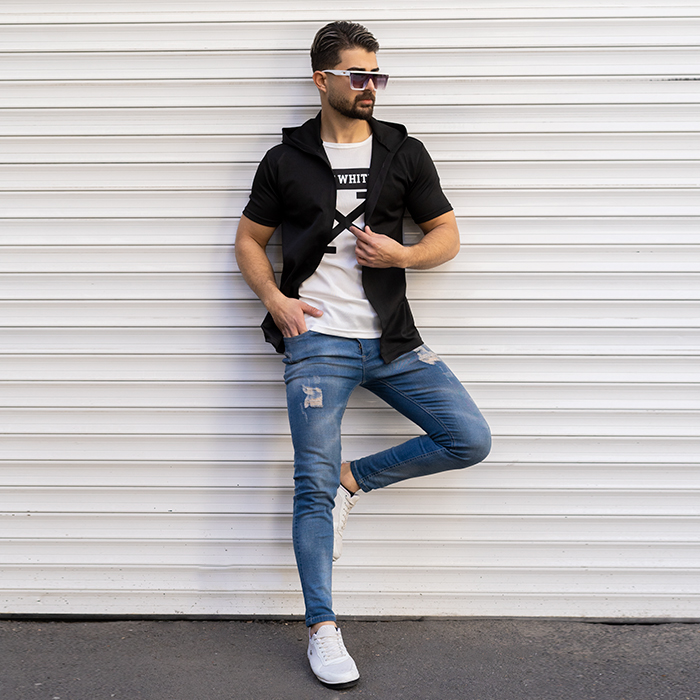 هودی مردانه مشکی سفید مدل Off White