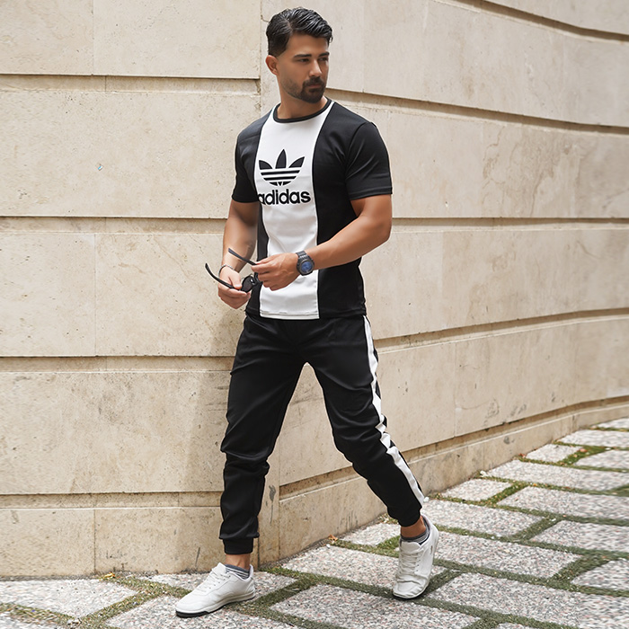 ست تیشرت شلوار مردانه مشکی سفید مدل ilia