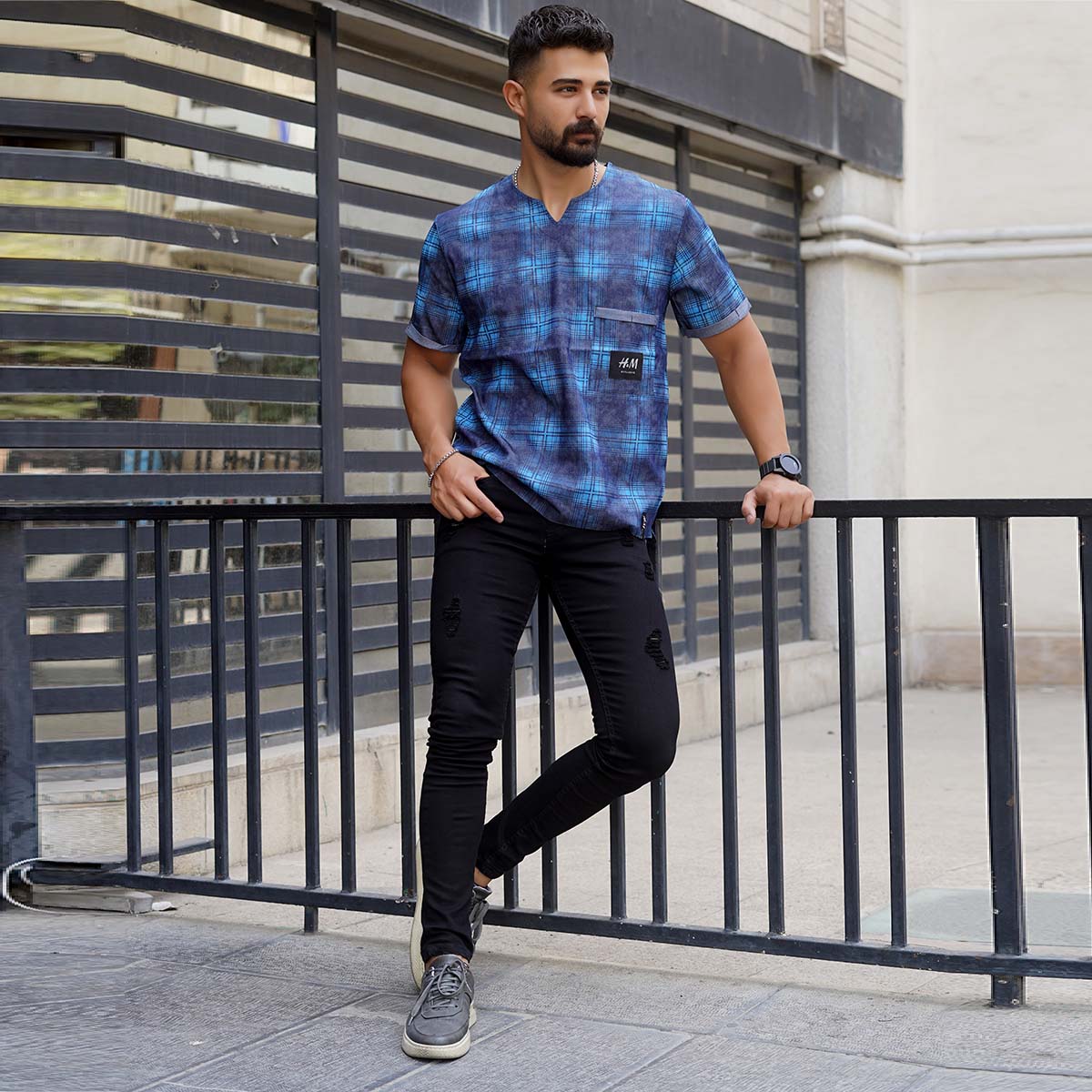 تیشرت مردانه آبی مدل Artian