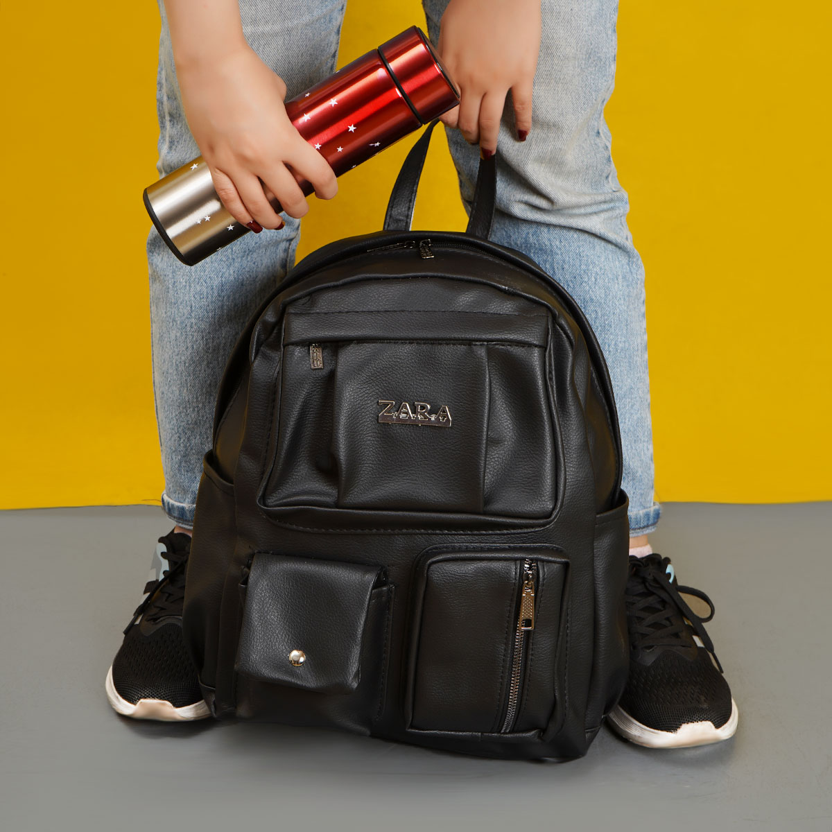 کوله پشتی چرم زنانه مشکی مدل ZARA