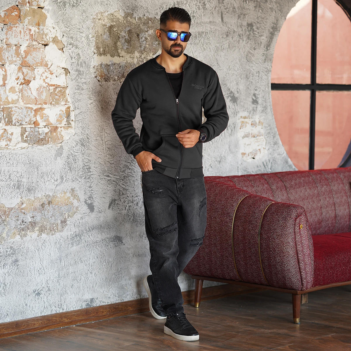 سوییشرت مردانه مشکی مدل COLUMBIA