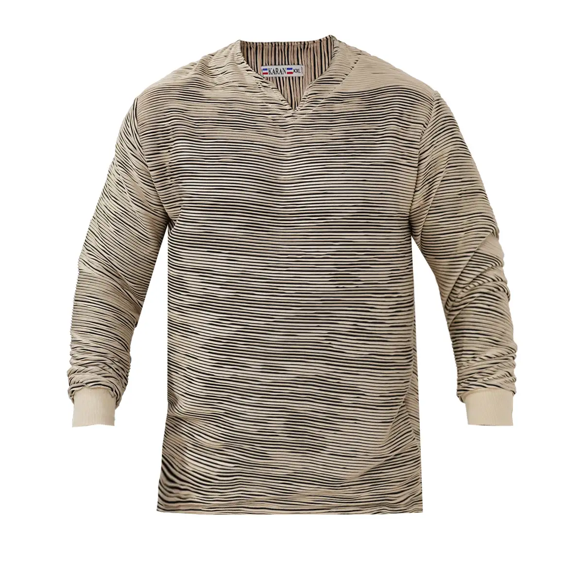 تیشرت آستین بلند یقه کوبایی کرم مدل Nivad