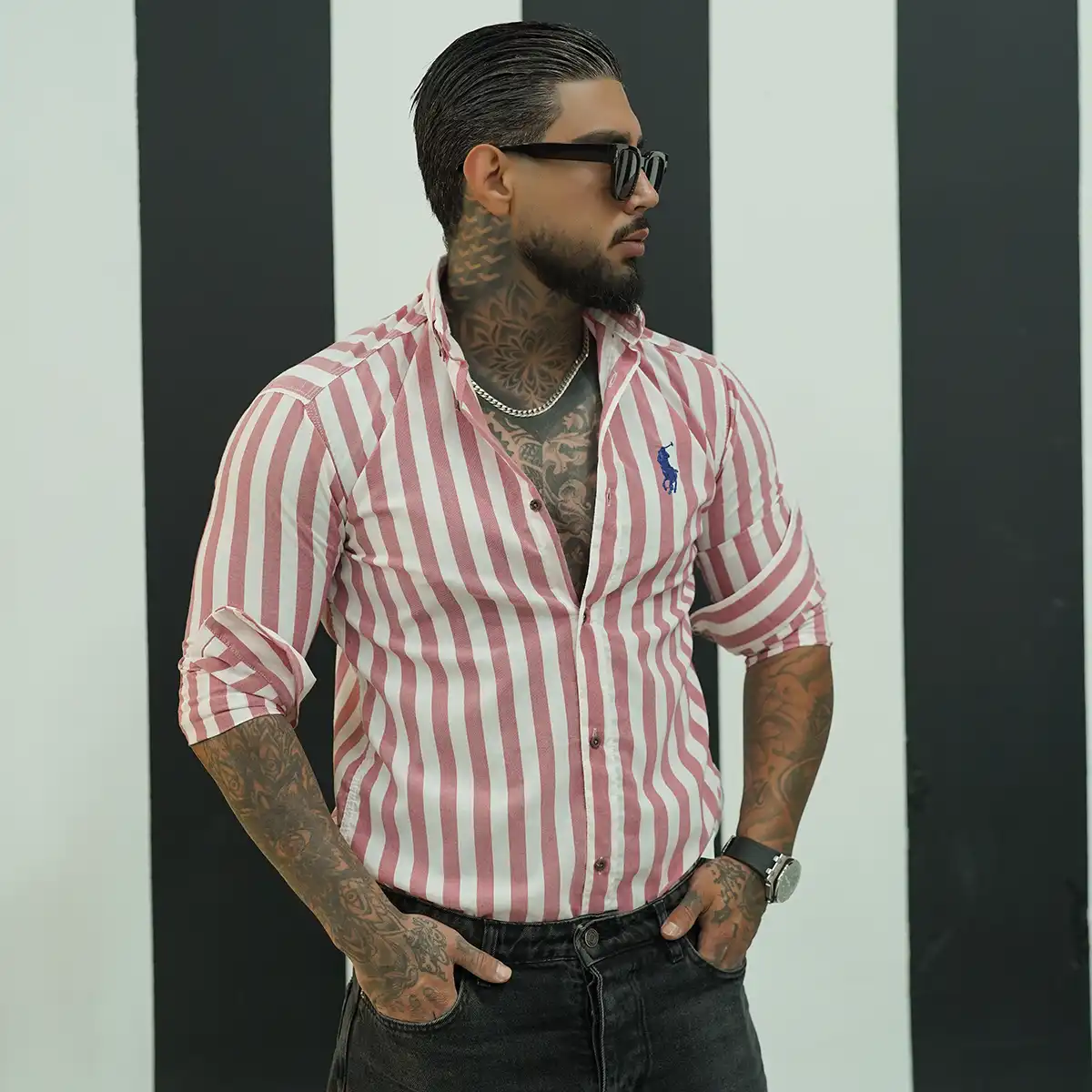 پیراهن مردانه سفید صورتی مدل Hadi