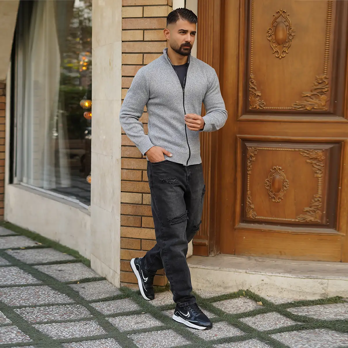 سوییشرت مردانه طوسی مدل Meysam