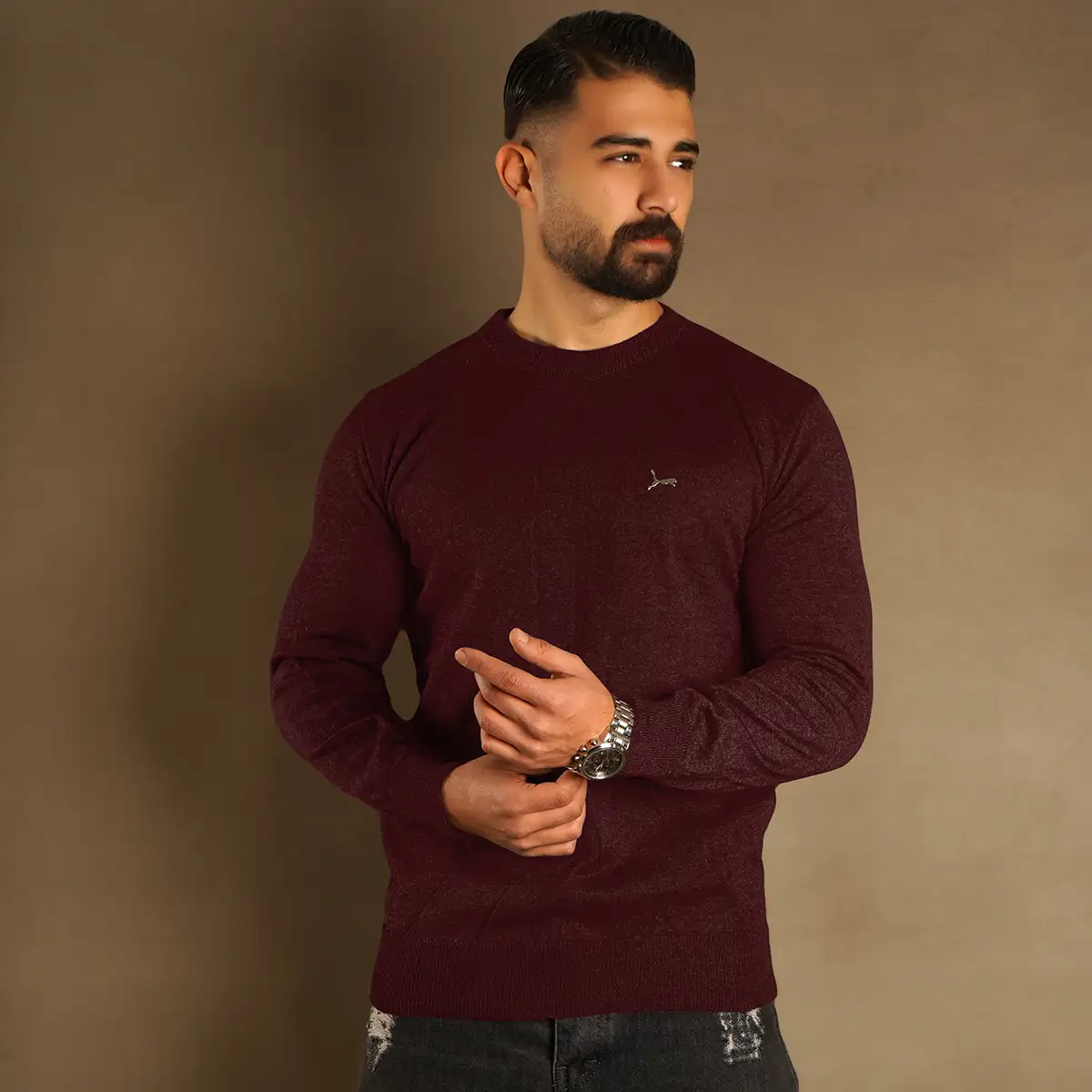 پلیور یقه گرد پوما زرشکی مدل Danyal