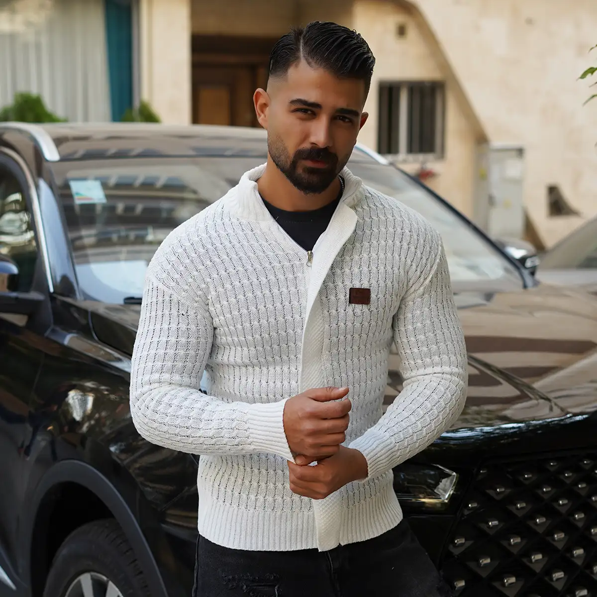 سوئیشرت بافت سفید مردانه مدل OKSEN