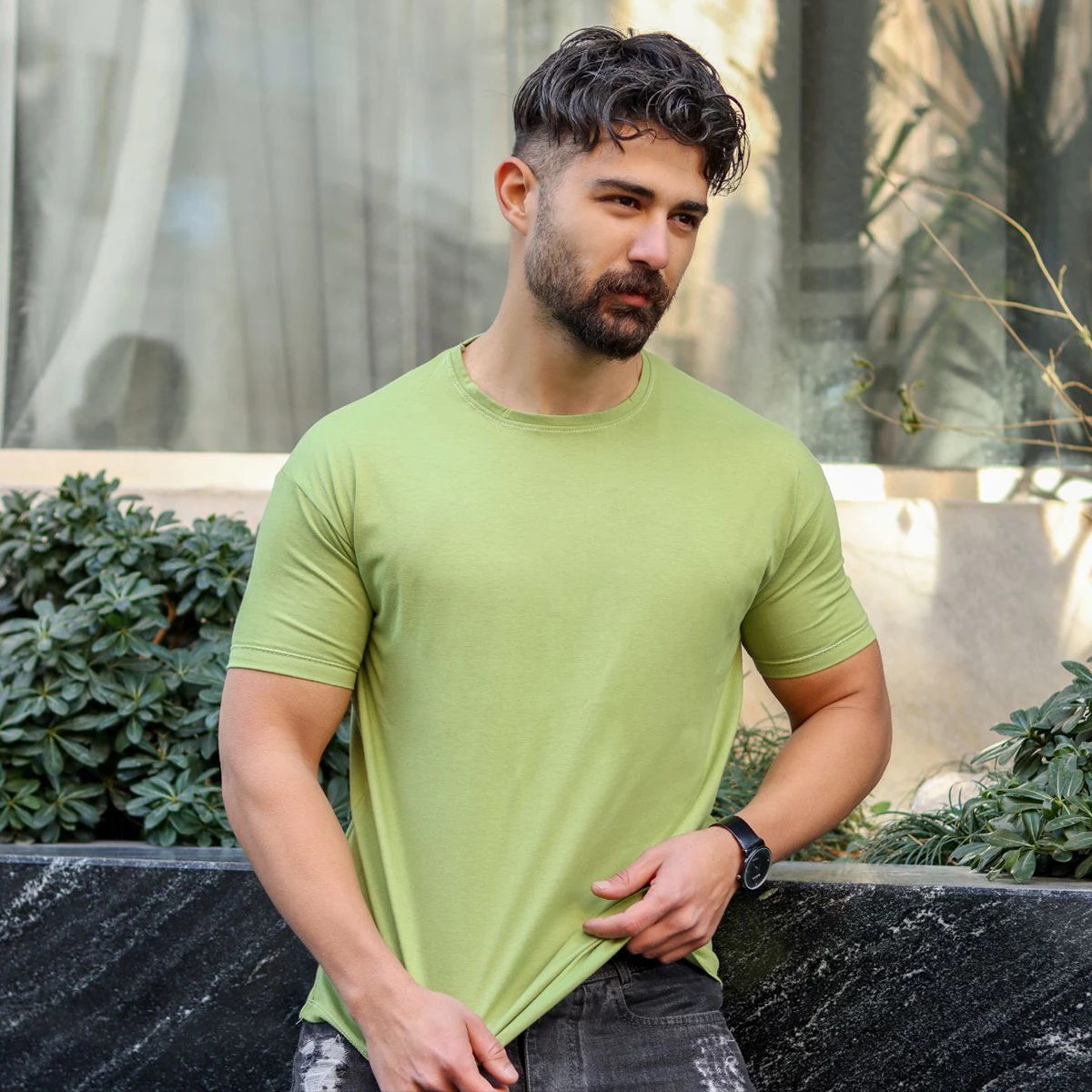 تیشرت ساده سبز مردانه مدل Vala