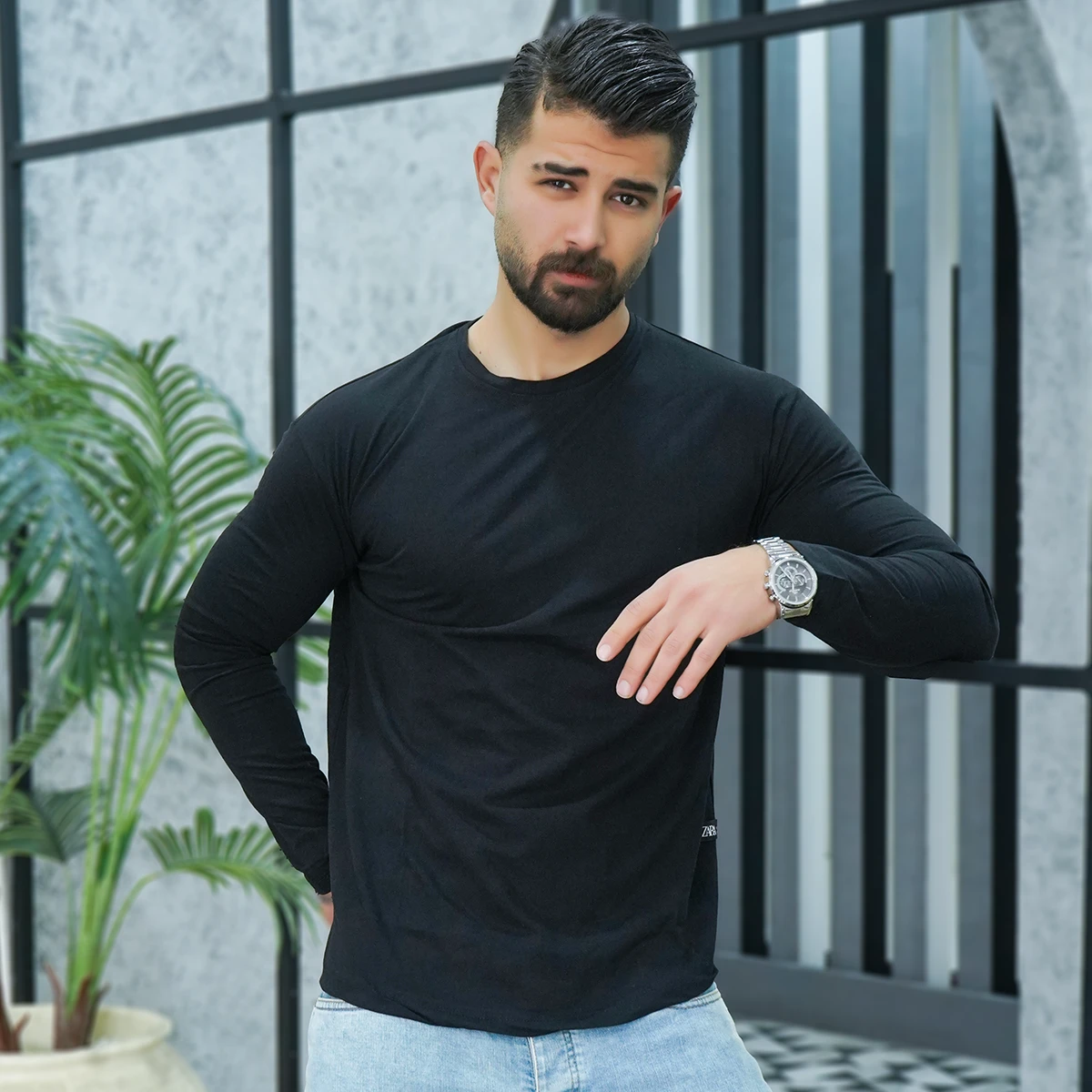 تیشرت آستین بلند مشکی مردانه مدل Vala
