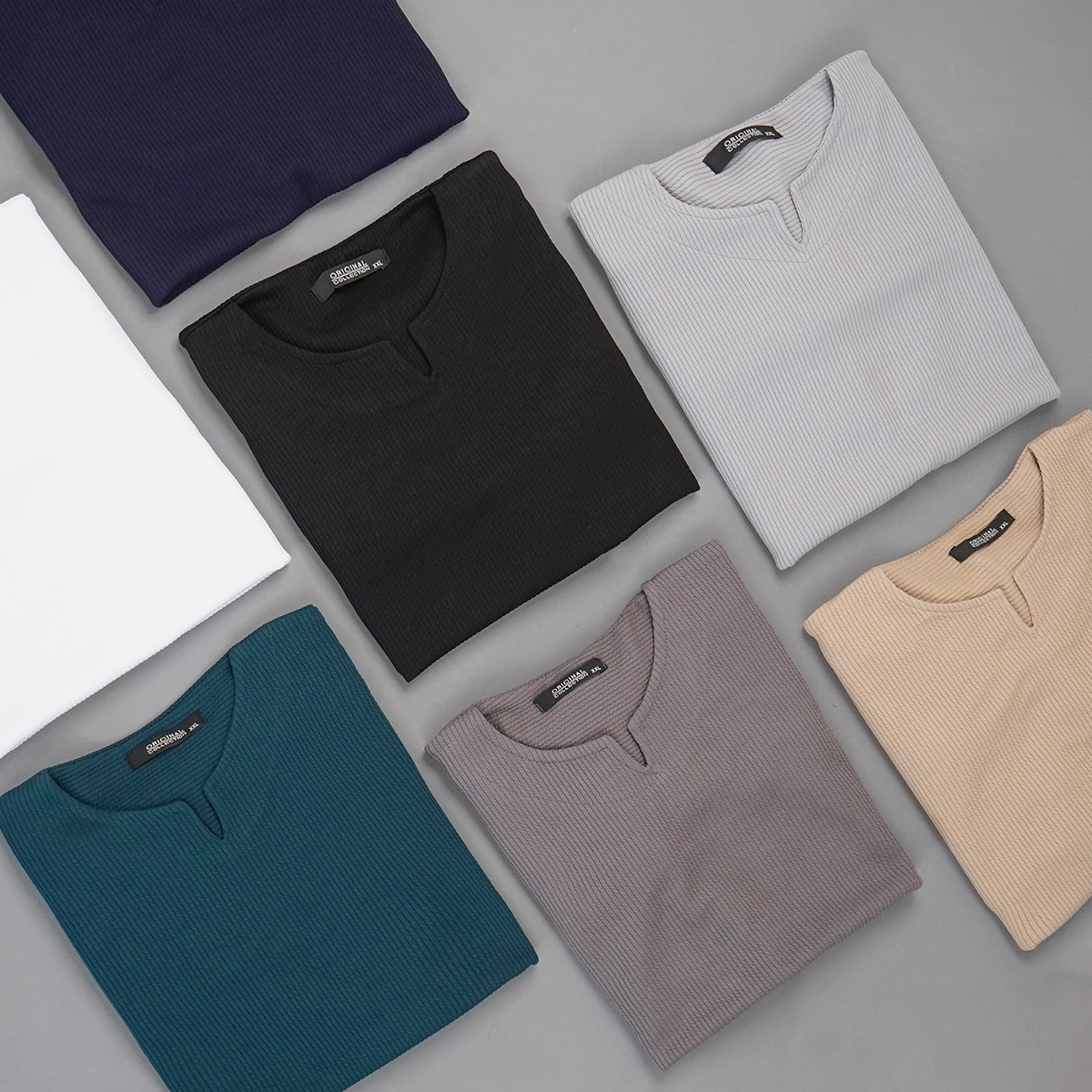 تیشرت آستین کوتاه یقه کوبایی طوسی مدل Asam