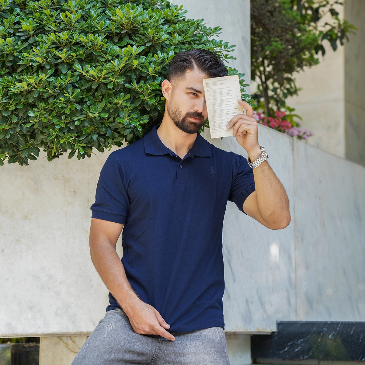 تیشرت مردانه جودون ساده سرمه ای مدل Tiamo