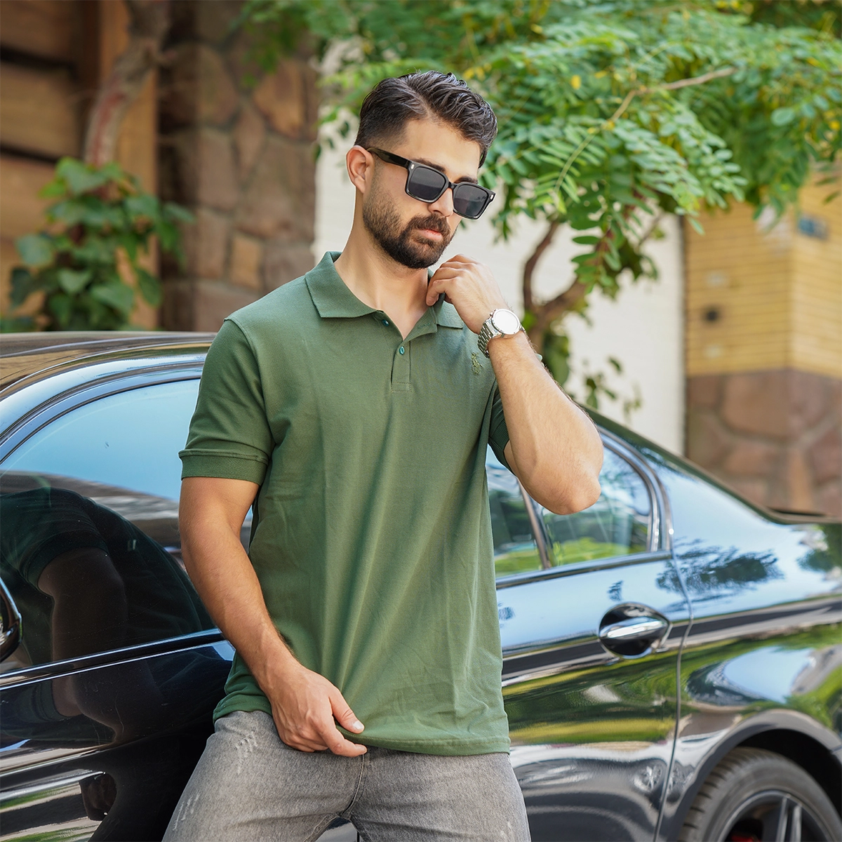 تیشرت مردانه جودون ساده سبز مدل Tiamo