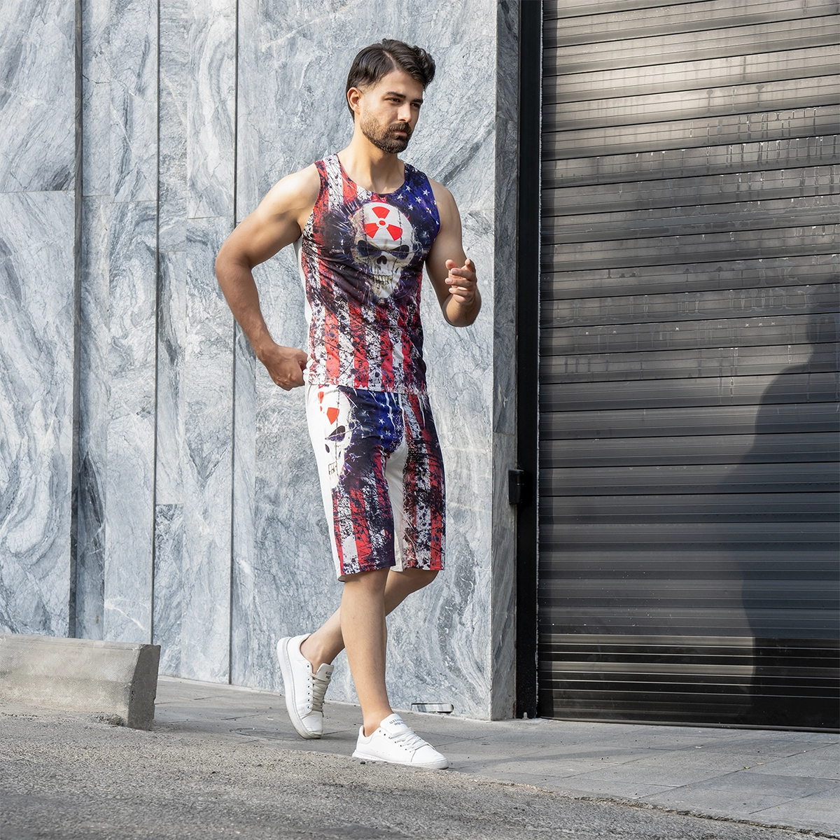 ست رکابی شلوارک مردانه طرح اسکلت