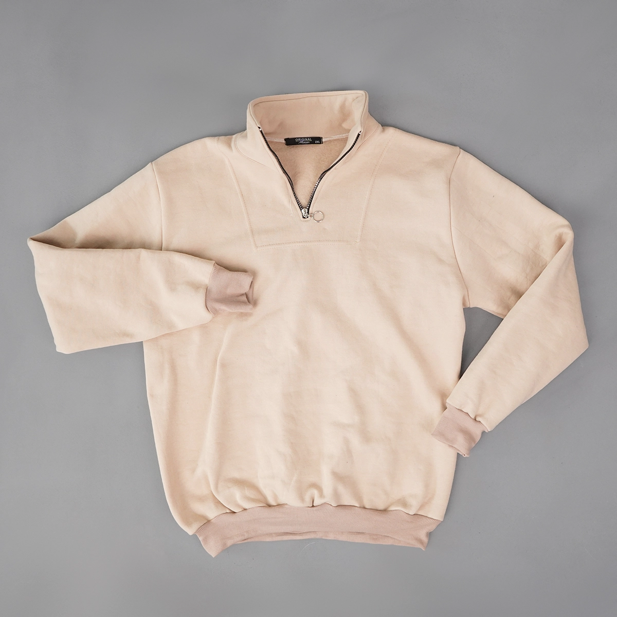 هودی نیم زیپ مردانه کرم مدل Shobin