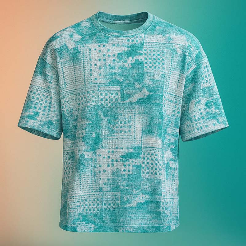 تیشرت مراکشی چاپی سبزآبی مردانه مدل Ramin