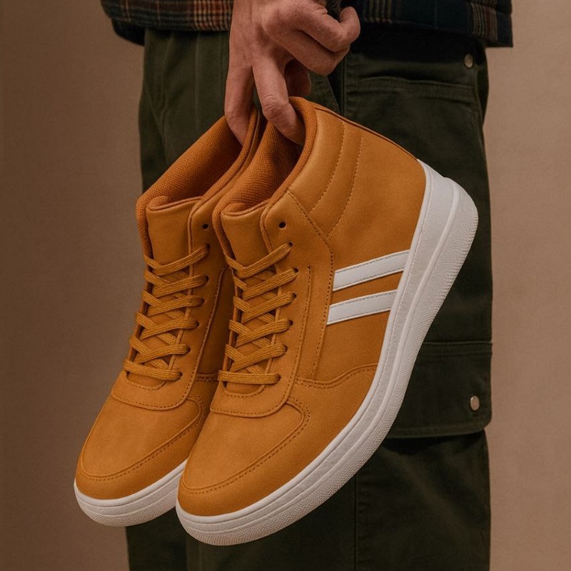 نیم بوت مردانه عسلی خطی سفید مدلMiler-عسلی