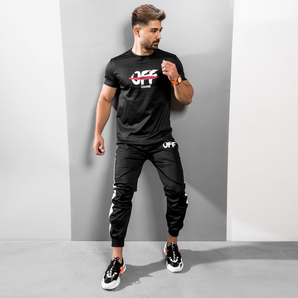 ست تیشرت شلوار مردانه OFF Course مشکی مدل Padma