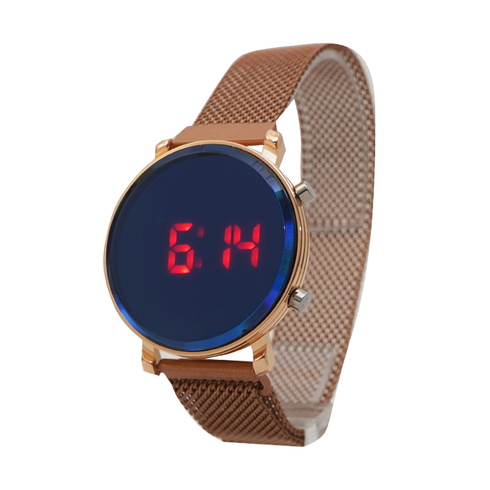 ساعت LED بند فلزی رزگلد مدل Ronas