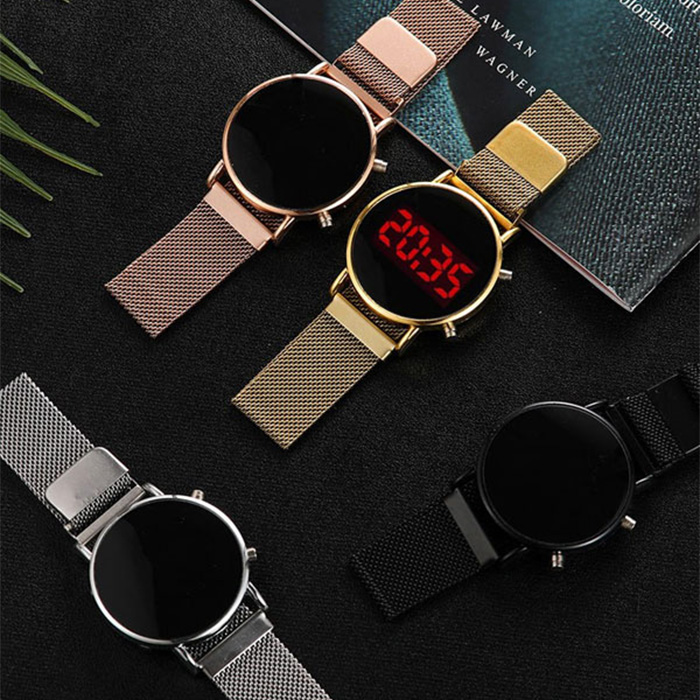 ساعت LED بند فلزی رزگلد مدل Ronas