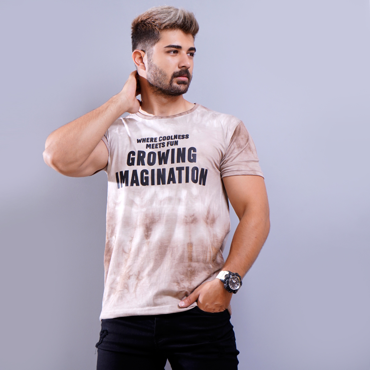 تیشرت مردانه ابر و بادی قهوه ای مدل windy