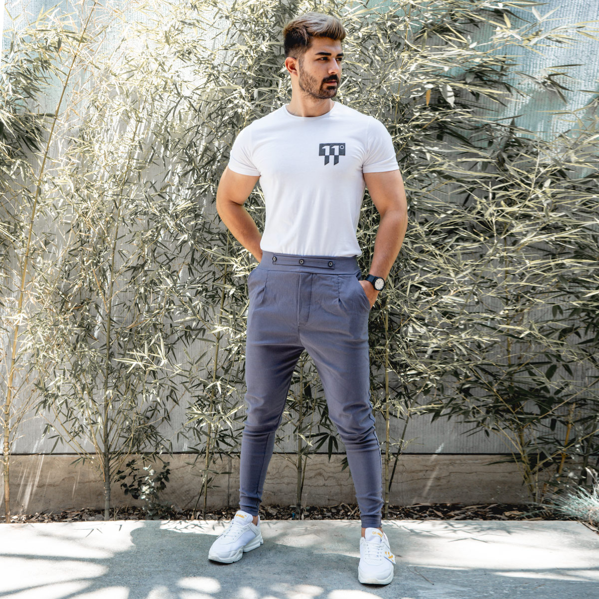 شلوار اسلش سه دکمه طوسی مردانه مدل Kavano