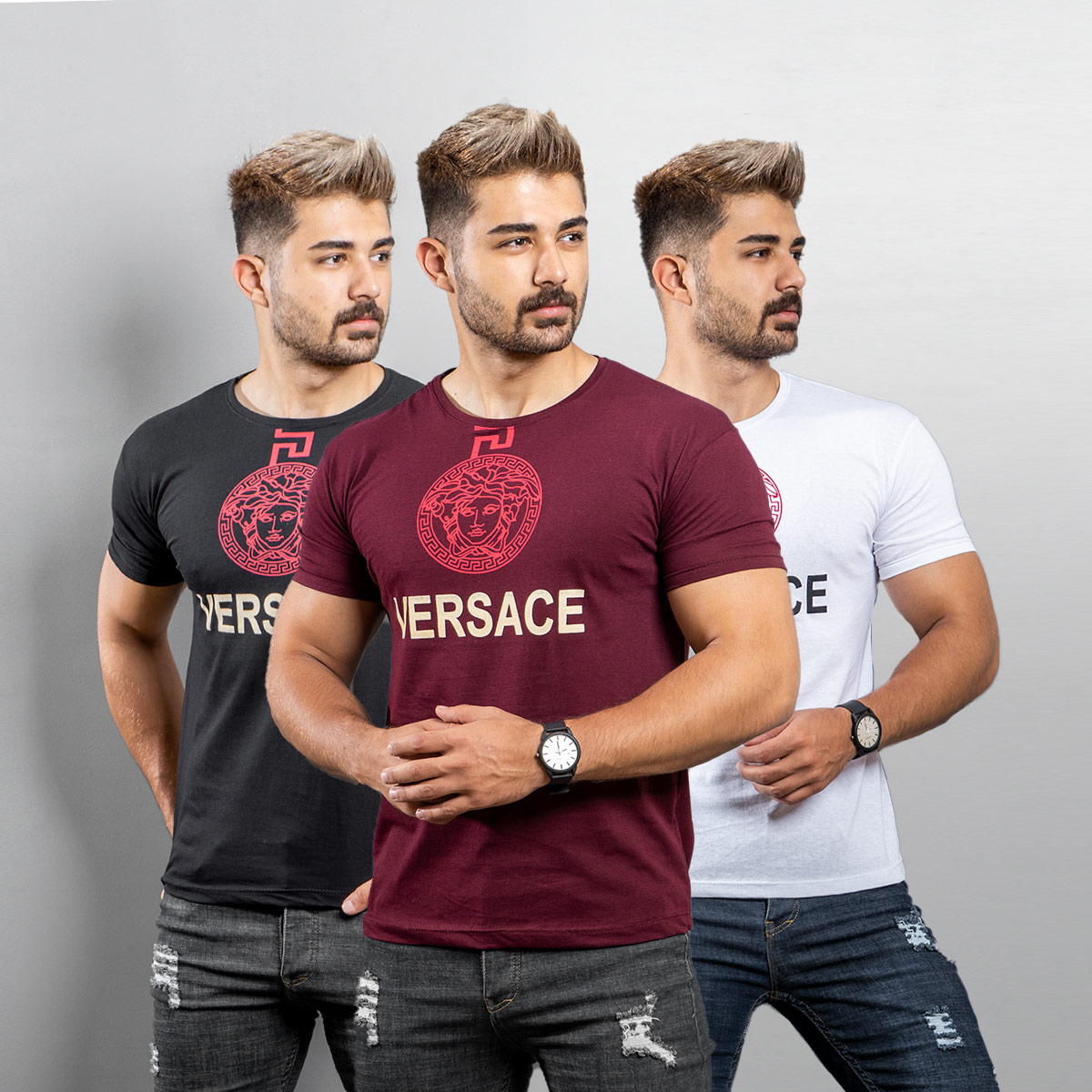 تیشرت Versace مردانه طوسی مدل Janatan