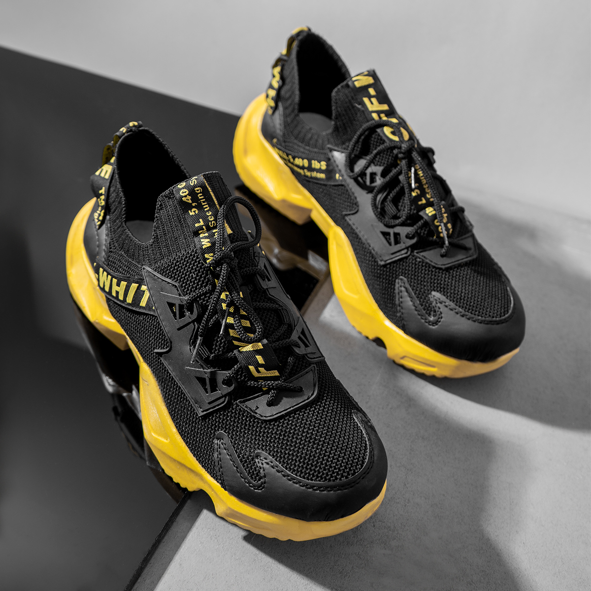 کفش ورزشی OFF WHITE مردانه مشکی زرد مدل Loka-