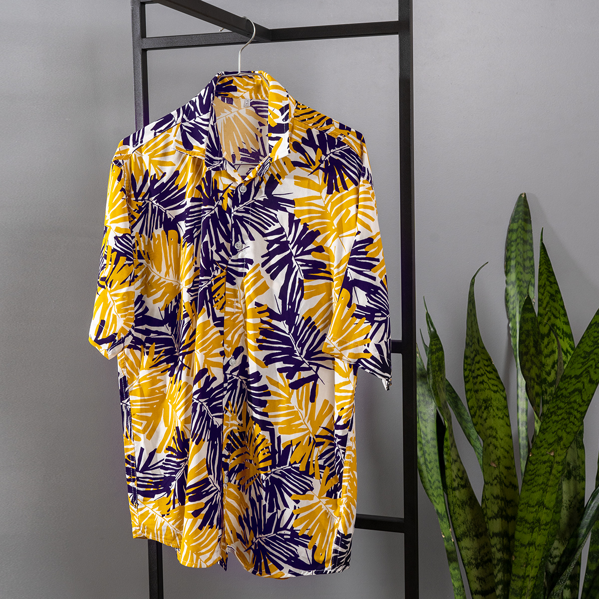 پیراهن هاوایی زرد مردانه مدل Hogo